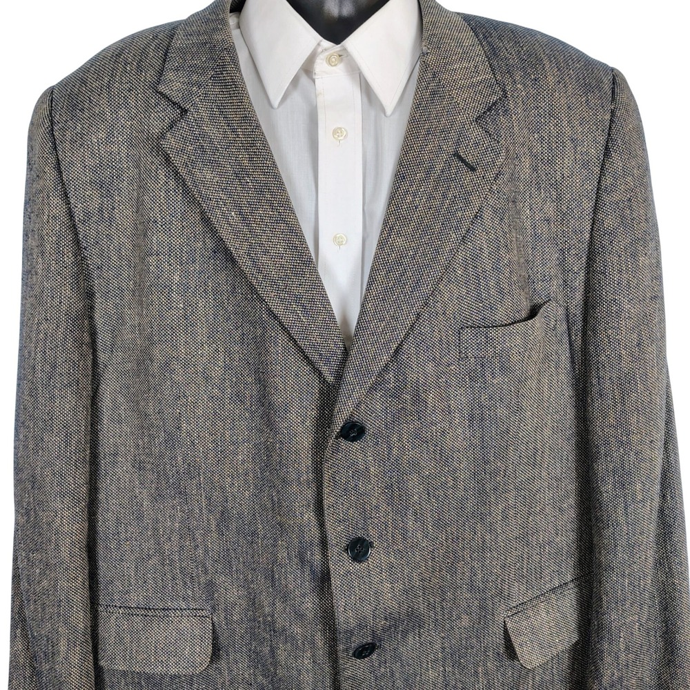 Versini Mens 52R Silk Blazer Brown Blue Textured 3 Button Sport Coat Jacket